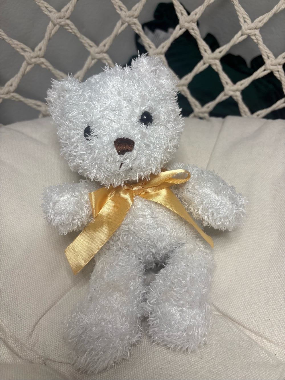 Plush White Teddy Bear with Gold Ribbon - Home Accents